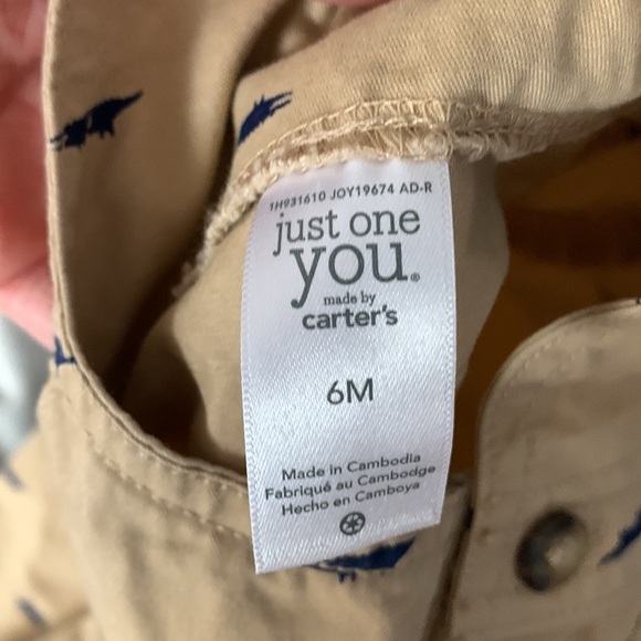 Kids khaki alligator embroidered overalls just one you and camel colored 6 month - Picture 4 of 5